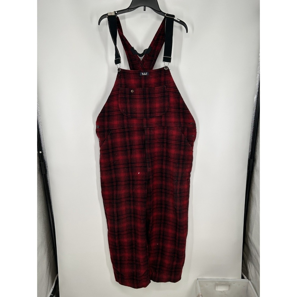 Vintage Woolrich Bib Overalls Mens Large Black Red‎ Plaid Wool Adjustable Straps